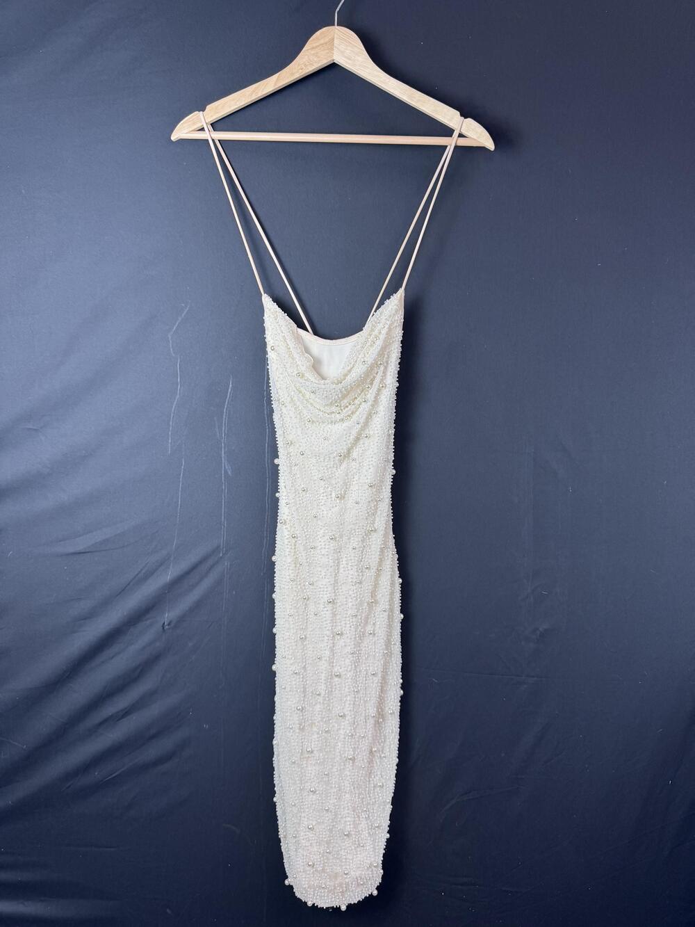 white strappy bodycon dress Oh Polly | Dresses | Oh Polly Womens 2 Pearl Beaded Cowl Neck Party think brunch with the satin dresses Elegant White Wedding Dress, Color:Flax Linen